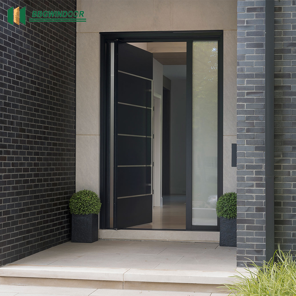 Lukliving New Design Wrought Aluminum Entry Doors Customize Exterior Entrance Pivot Door Cheap Price Exterior Doors