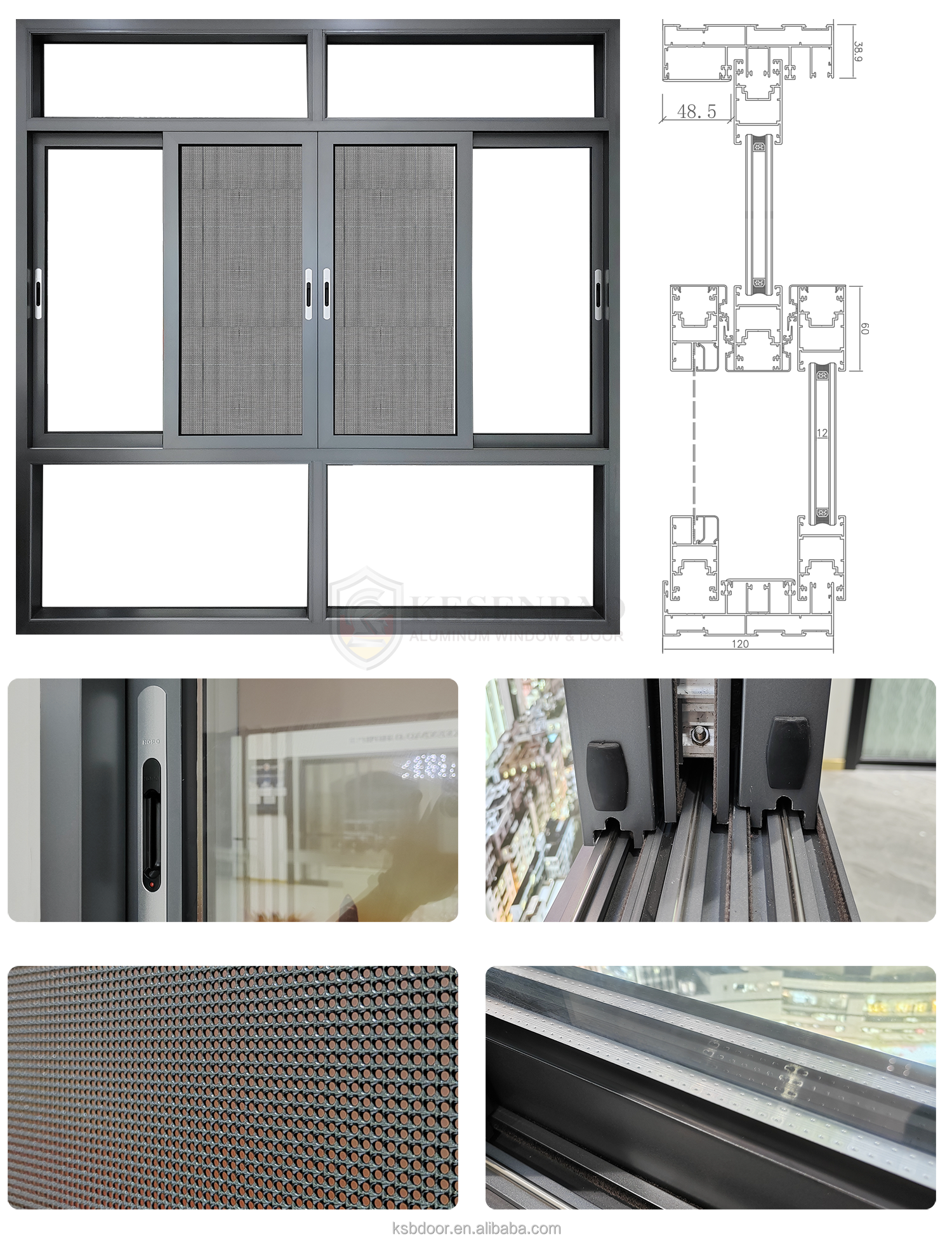 130 Series Slim Frame Three Tracks Sliding Window