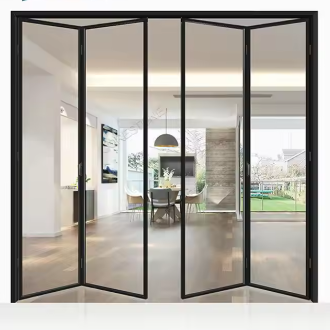 Customizable Aluminium Folding Glass Doors Single Glazed Interior Bifold For Kitchen Easy Installation Various Types Foldable
