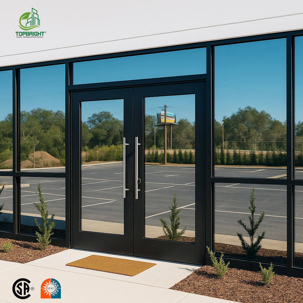Topbright Modern Aluminum Frame Storefront Entry Door Double Glazed Glass Commercial Doors for Office Shop