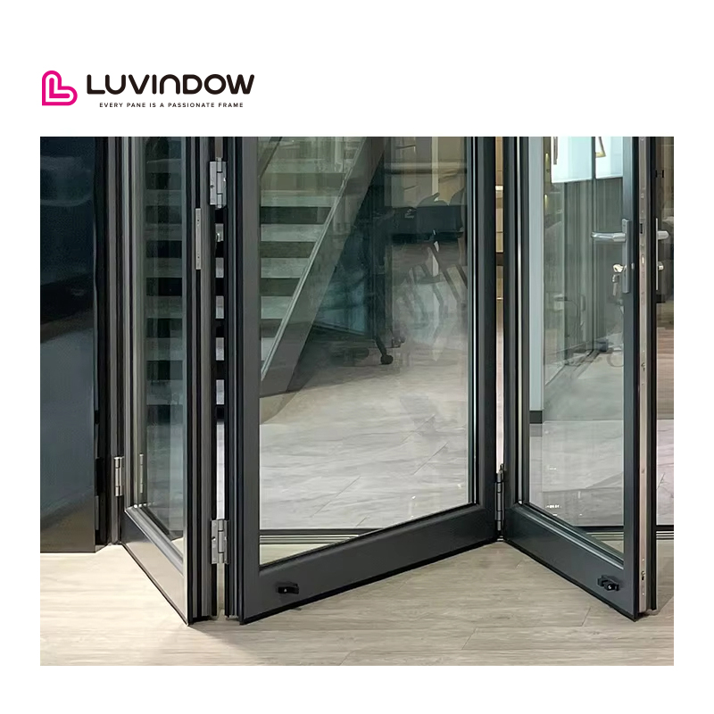 Modern Soundproof Low Maintenance Thermal Break Aluminum Glass Bi Fold Door for North American Residential Commercial Buildings