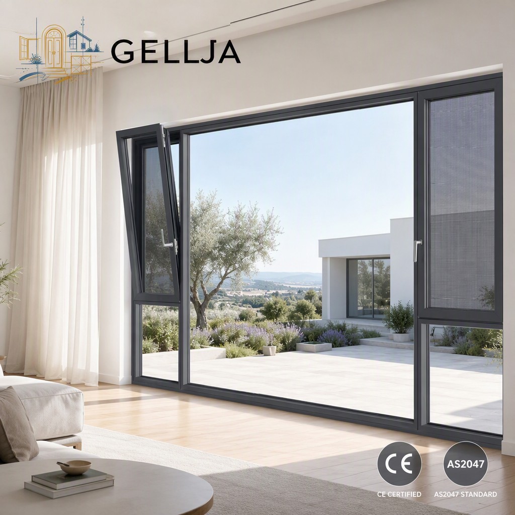 GELLJA Aluminum Alloy Modern Casement Window Tilt Turn Built-in Blinds Slim Frame Heat Insulation Soundproof for Home Apartment