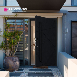 Upscale Entry Door Self Closing Multi Point Lock Security Aluminum Alloy Pivot Door With Sidelight