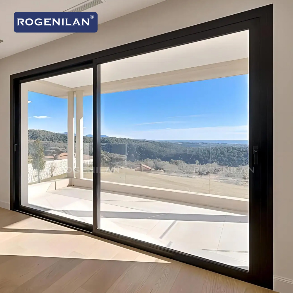 Rogenilan Villa House Heavy Duty Aluminium Frame Panoramic Large Glass Panel Sliding Slide Door with Mosquito Net