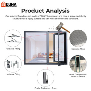 OUNA American Style Impact Resistant Double Glazed Black Frame Aluminum Casement Windows