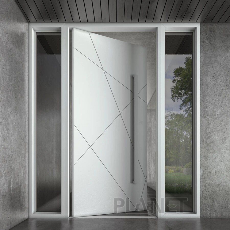 Modern Geometric Black Pivot Door Waterproof Swing Aluminum Patio Exterior French Pivot Door
