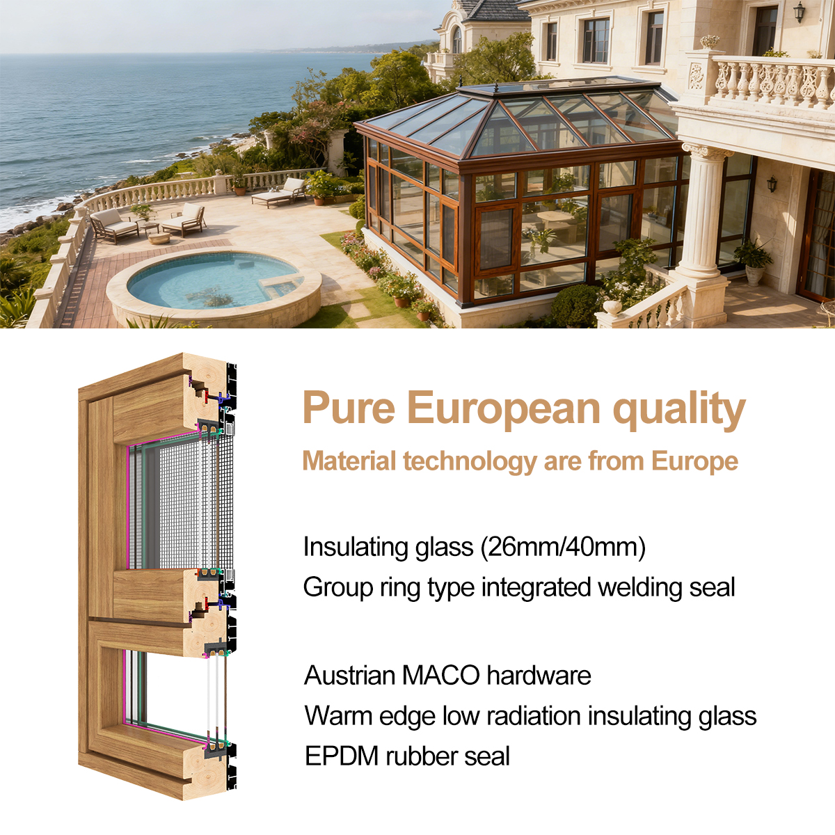 Double Glazed Single Hung Sliding Soundproof Aluminum Clad Wood Windows Interior/Exterior Replacement for Hotel Kitchen Use