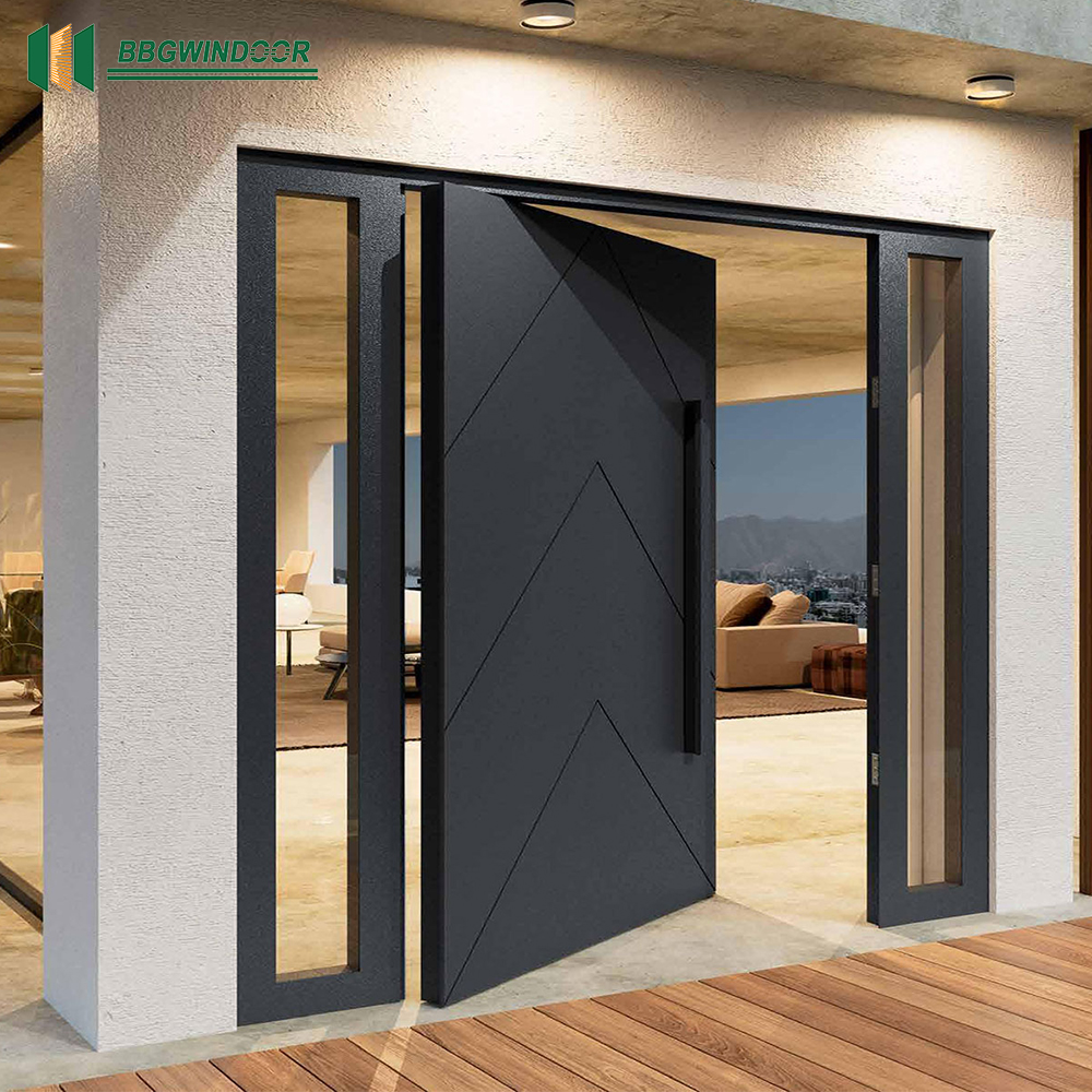 Lukliving New Design Wrought Aluminum Entry Doors Customize Exterior Entrance Pivot Door Cheap Price Exterior Doors