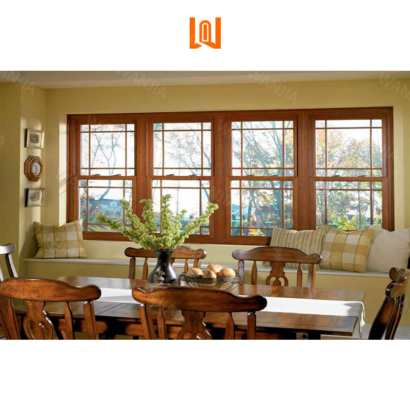 WANJIA Interior Replacement Aluminum Wooden Windows Soundproofing Double Glazed Single Hung Windows Aluminum Clad Windows