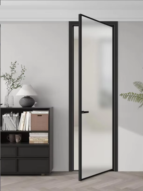 Modern Minimalist Aluminium Alloy Door with Double-layer Tempered Glass Narrow Frame Custom Size for Kitchen Bathroom &amp; Balcony