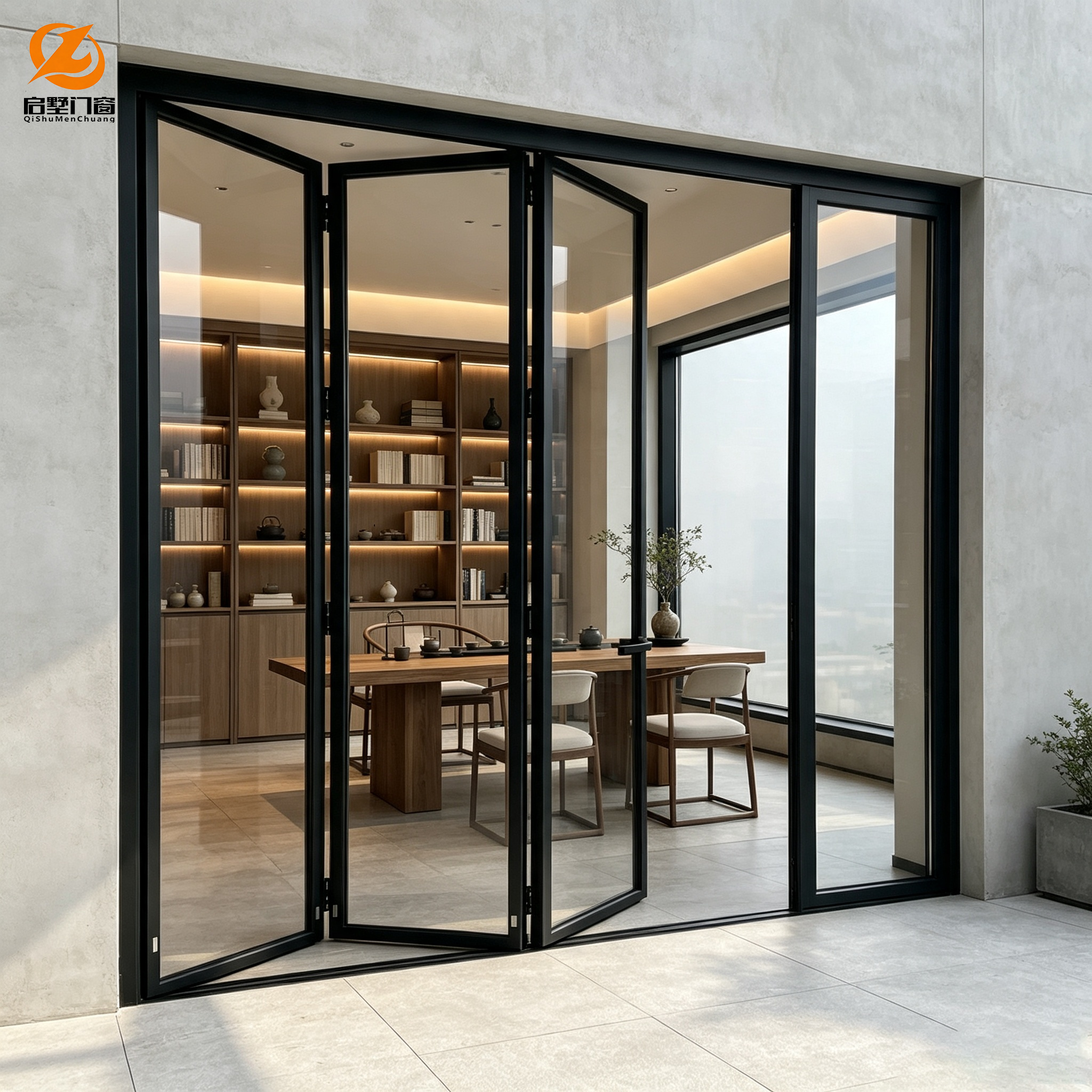 Aluminum Folding Doors Bi-fold Glass Patio Sliding Exterior Front Entry Folding Door Aluminum