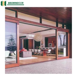 Lukliving Customized Certified Thermal Break Aluminium Clad Wood Patio Sliding Door Double Glazed Lift and Sliding Door