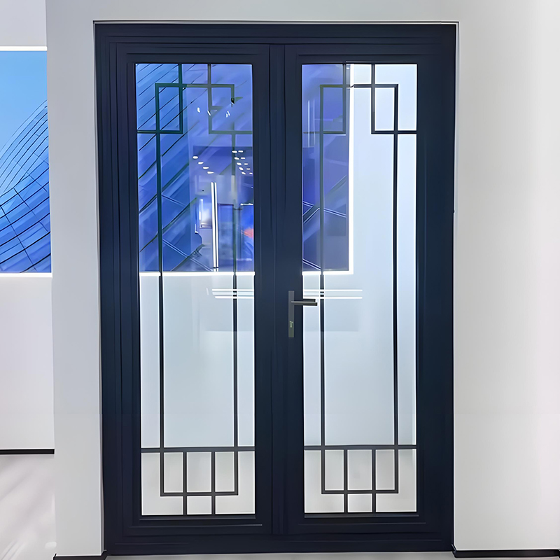 Modern Double Swing Aluminum Casement Door with Hurricane-Proof Thermal Insulation Glass Manual Opening for Supermarket