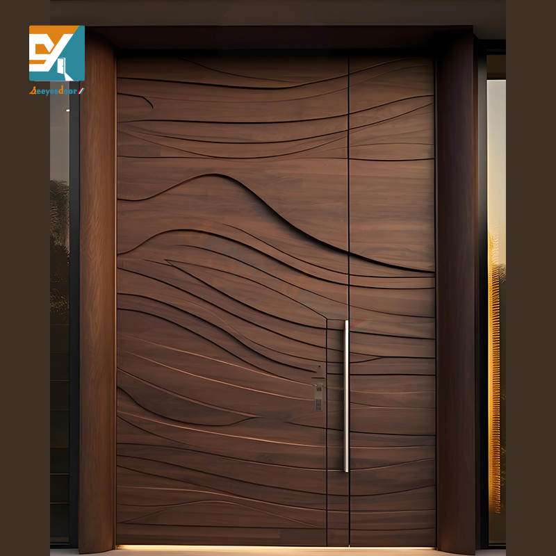 Seeyesdoor Modern Home Security Pivot Door Steel Aluminum Front Double Doors Luxury Walnut Solid Wood Entrance Door