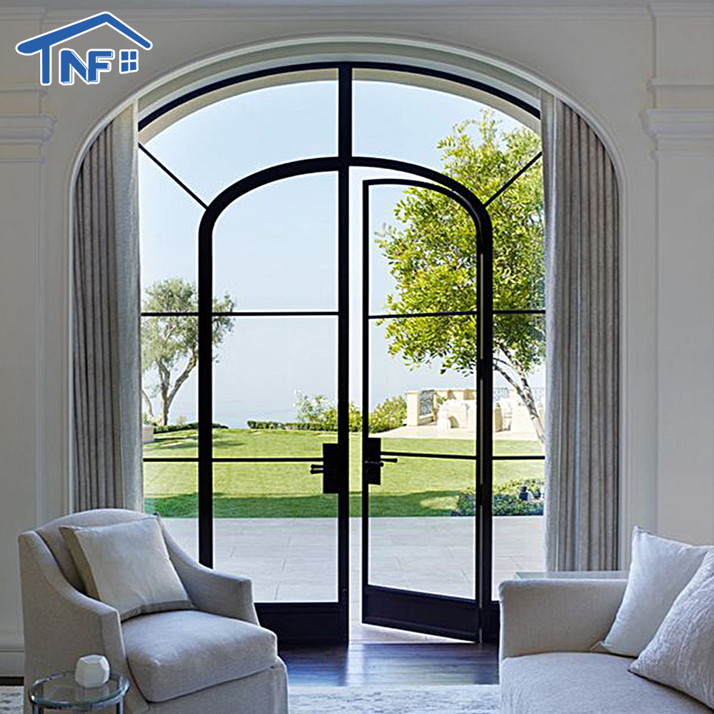 Modern Interior Aluminium Glass Arched French Doors NFRC Casement with Manual Opening Finished Surface
