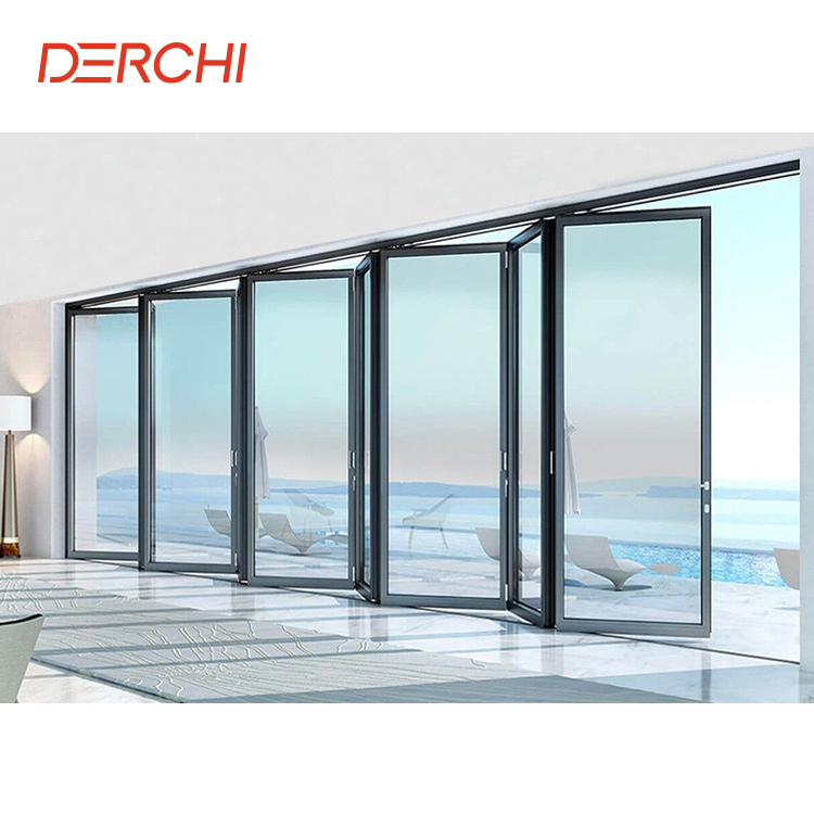 12 Feet Air Tightness Aluminum Tempered Glass Patio Accordion Folding Doors