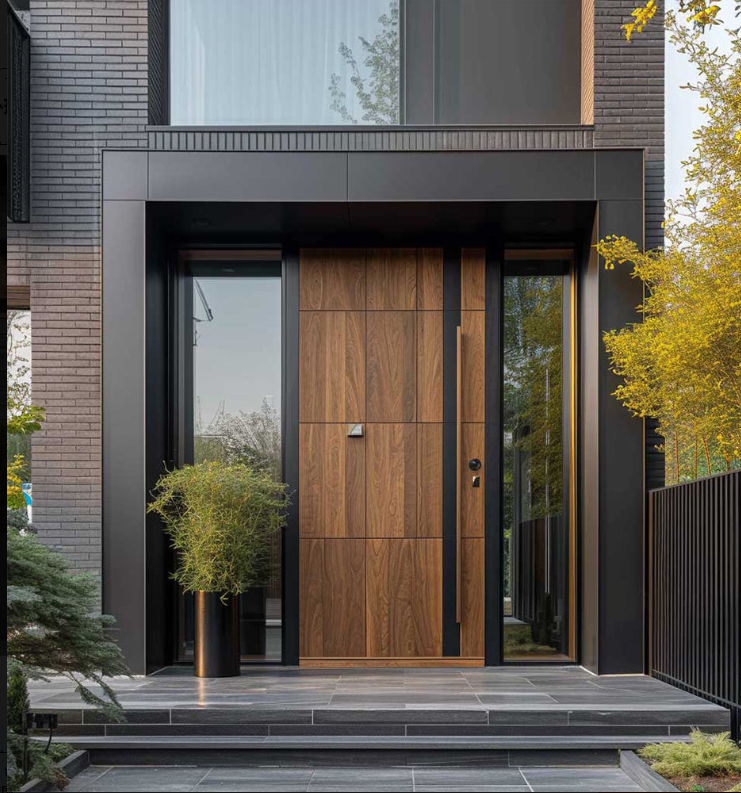 Solid Wood Aluminum Front Entry Door with Anti-Theft Lockset Durable Frame European Design for Villa Apartment &amp; Outdoor Safety
