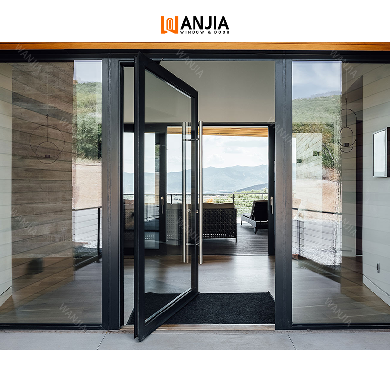 WANJIA Customized Glass Front Door Exterior Security Front Aluminum Door Main Entrance Villa Glass Pivot Doors