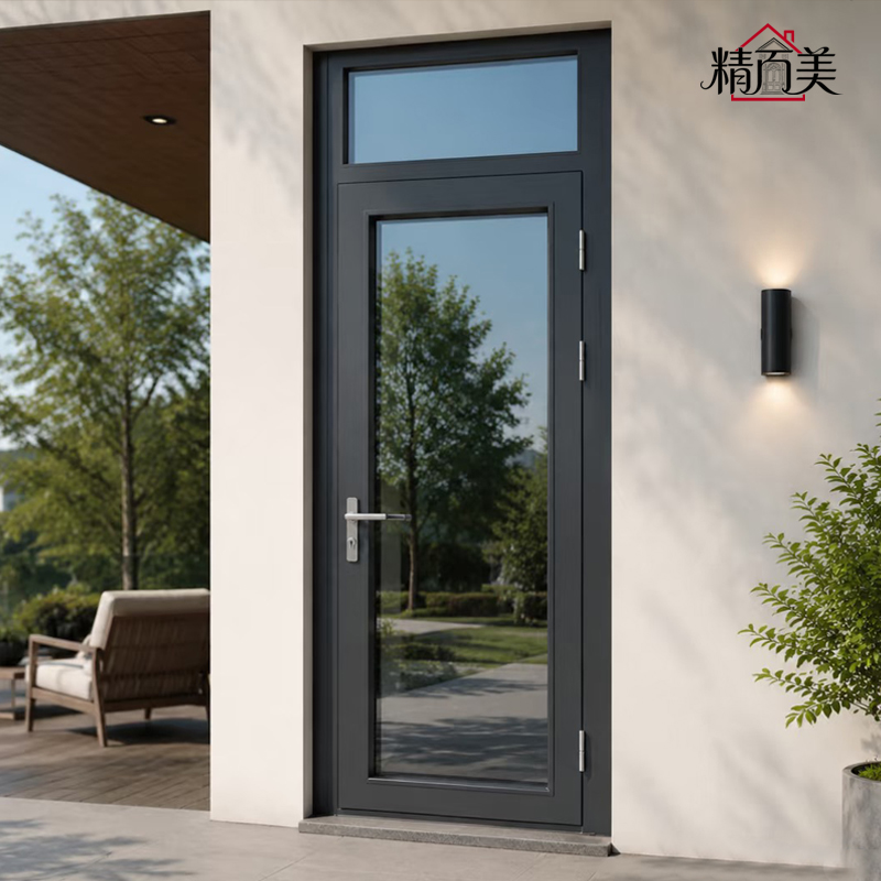 Aluminium Alloy Wind Resistant Thermal Break Double Tempered Glass Single Leaf Swing Door for Hotel Apartment Courtyard