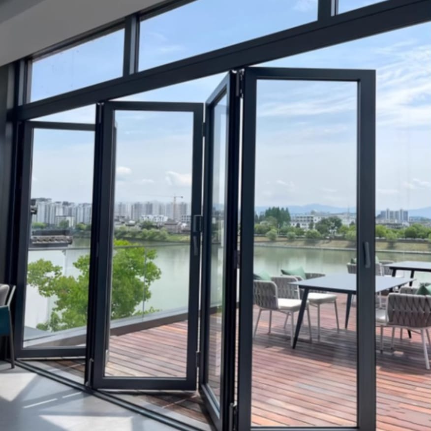 Modern Aluminum Foldable Bi-Fold Door with Finished Surface for Indoor Use Courtyard Patio Balcony &amp; Entrance