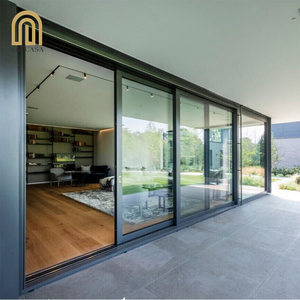 Modern Black Aluminum Sliding Door Double Glazed Tempered Glass Patio French Style Side Opening Exterior Interior