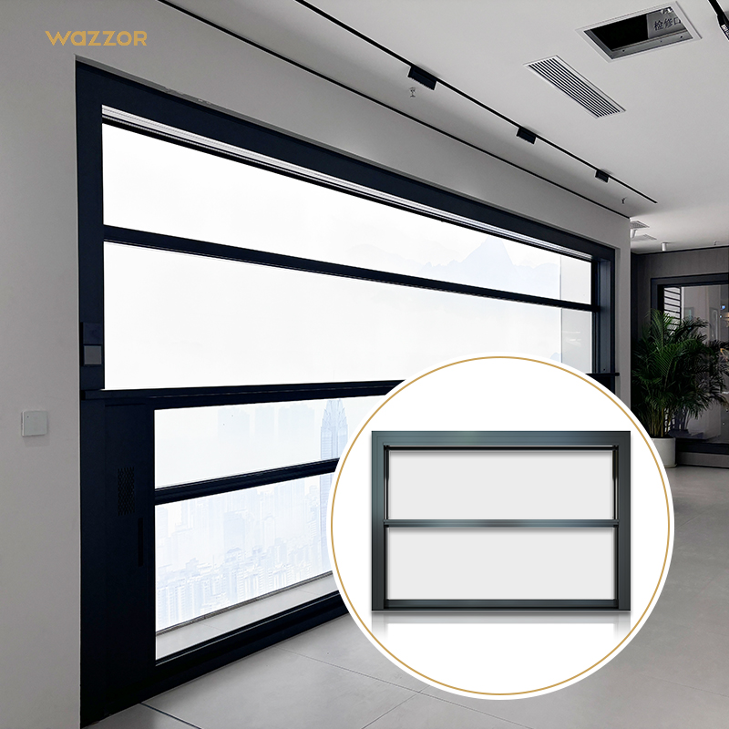 Wazzor 2026 Factory Double Glaze Motor Electric Aluminium Vertical Sliding Automatic Single Hung Vertical Lift up Window