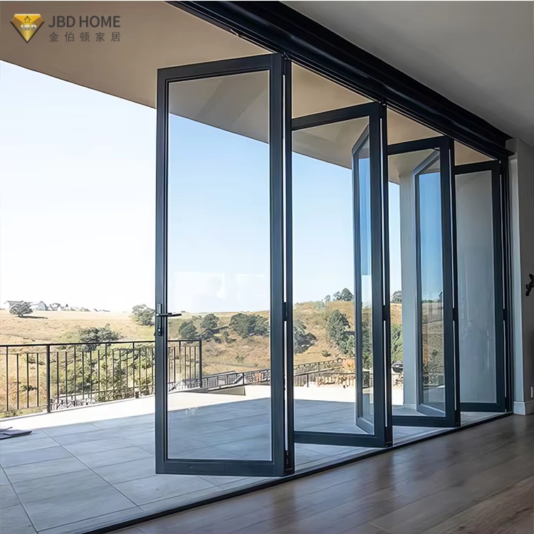 NFRC Modern Villa Indoor Patio Folding Door Aluminum Partition Double Glass Bi-fold Doors Thermal Insulation Windproof
