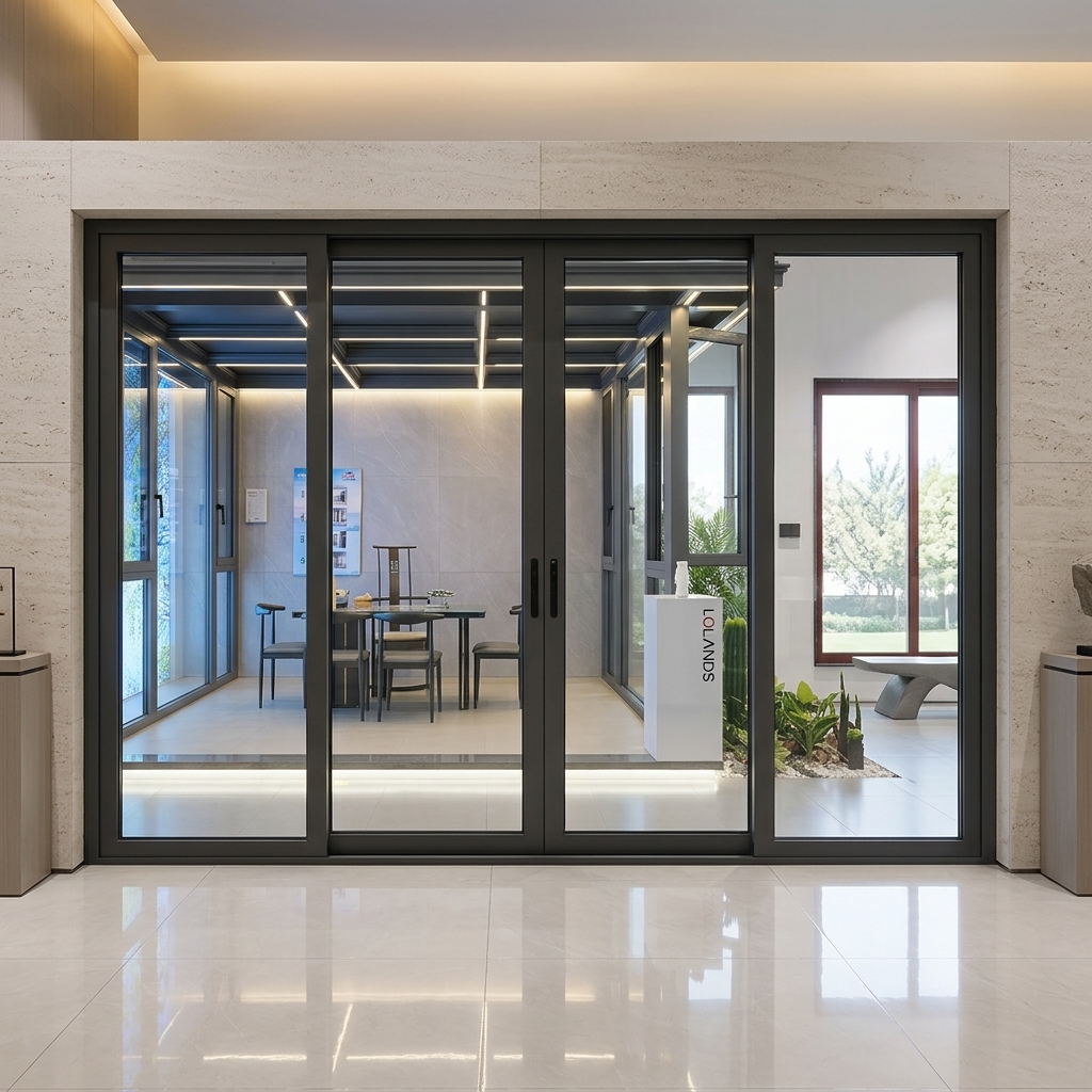 Lolands Custom Aluminum Frame Stainless Steel Screen Sliding Glass Door Modern Bi Directional Louver Lifting for Villa Workshop