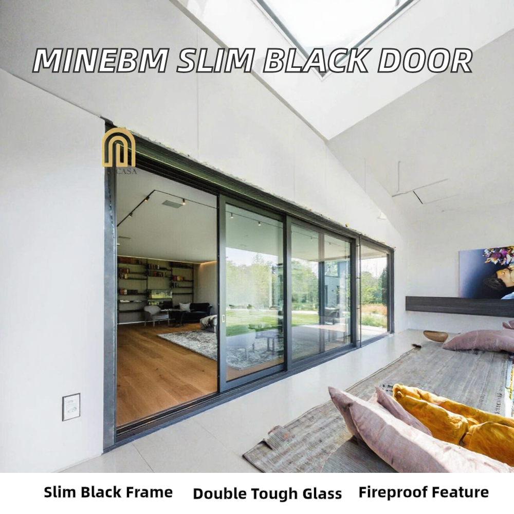 Modern Black Aluminum Sliding Door Double Glazed Tempered Glass Patio French Style Side Opening Exterior Interior