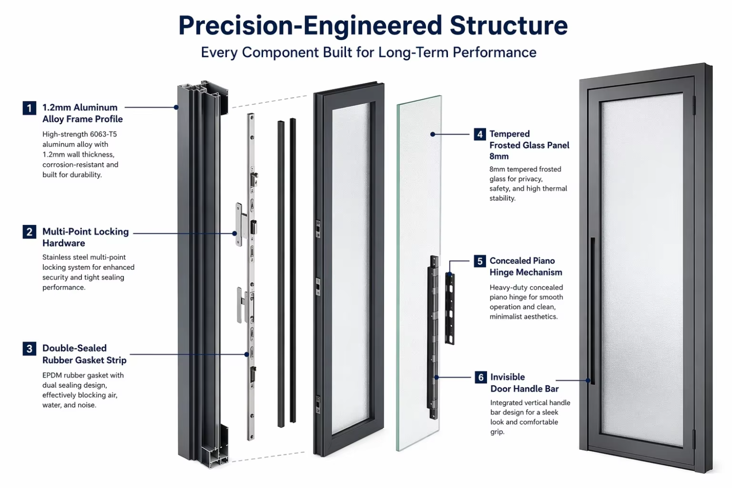 Metal Door Frame Doors Modern Indoor Contemporary Style Aluminium Alloy Showerroom Casement Glass Door Suitable for Hotels