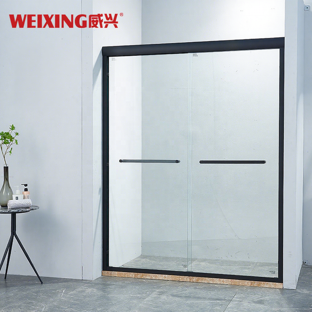 Good Quality Modern Aluminum Alloy Hotel Home Bathroom Tempered Glass Framed Double Sliding Shower Door