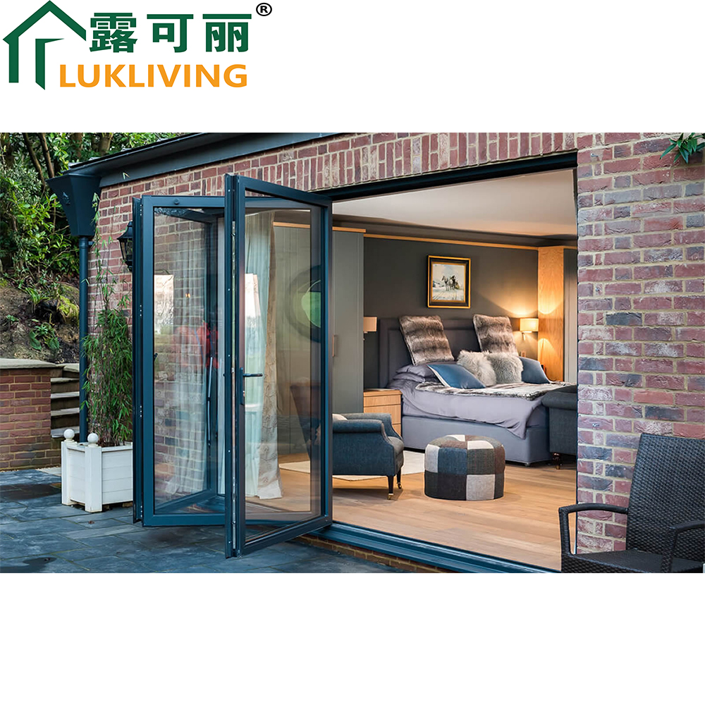 Lukliving Aluminum Exterior Double Glazed Entry Swing Door China Wholesale Patio Front Doors for Villa Modern Folding Door