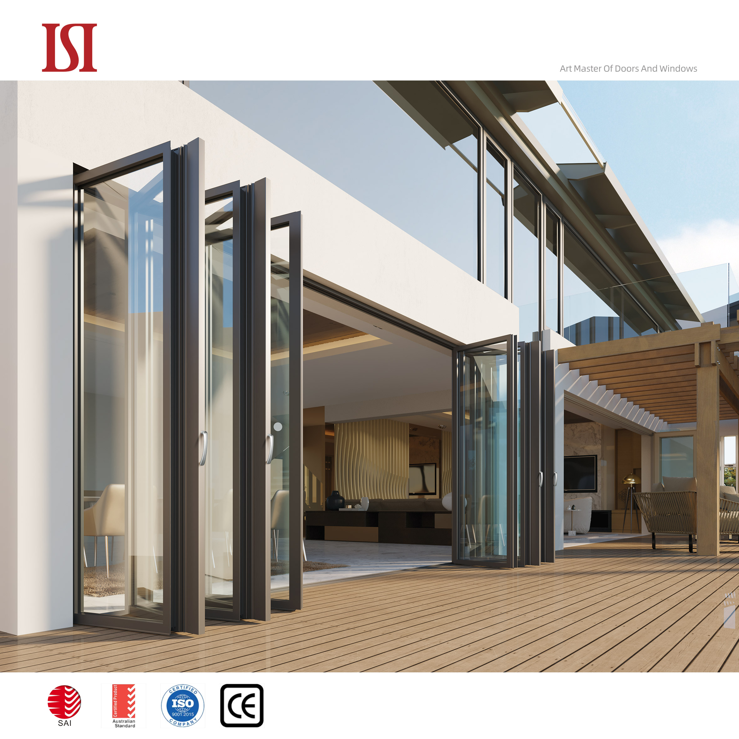 Top Brand Extra Wide Aluminum Tempered Glass Foldable Space Partition Modern Folding Door System for Kitchen Living Room Villa