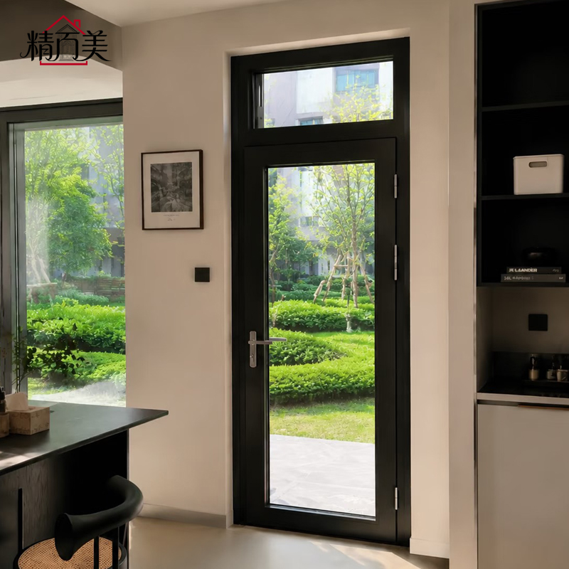 Aluminium Alloy Wind Resistant Thermal Break Double Tempered Glass Single Leaf Swing Door for Hotel Apartment Courtyard