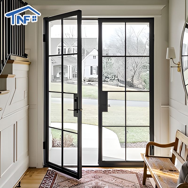 Waterproof Residential Crittall Interior Partition Aluminum Double Tempered Glass French Grilles Casement Doors for House Villa