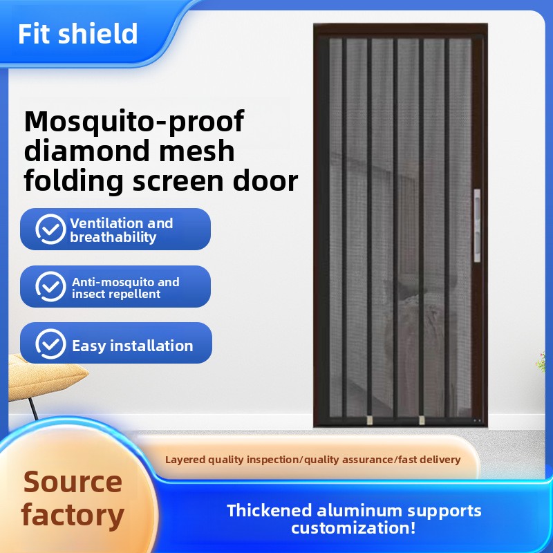 Diamond-mesh Aluminum Alloy Folding Sliding Screen Door-Burglar-Proof Mosquito Rodent Proof Easy Clean; Telescopic Entry Door