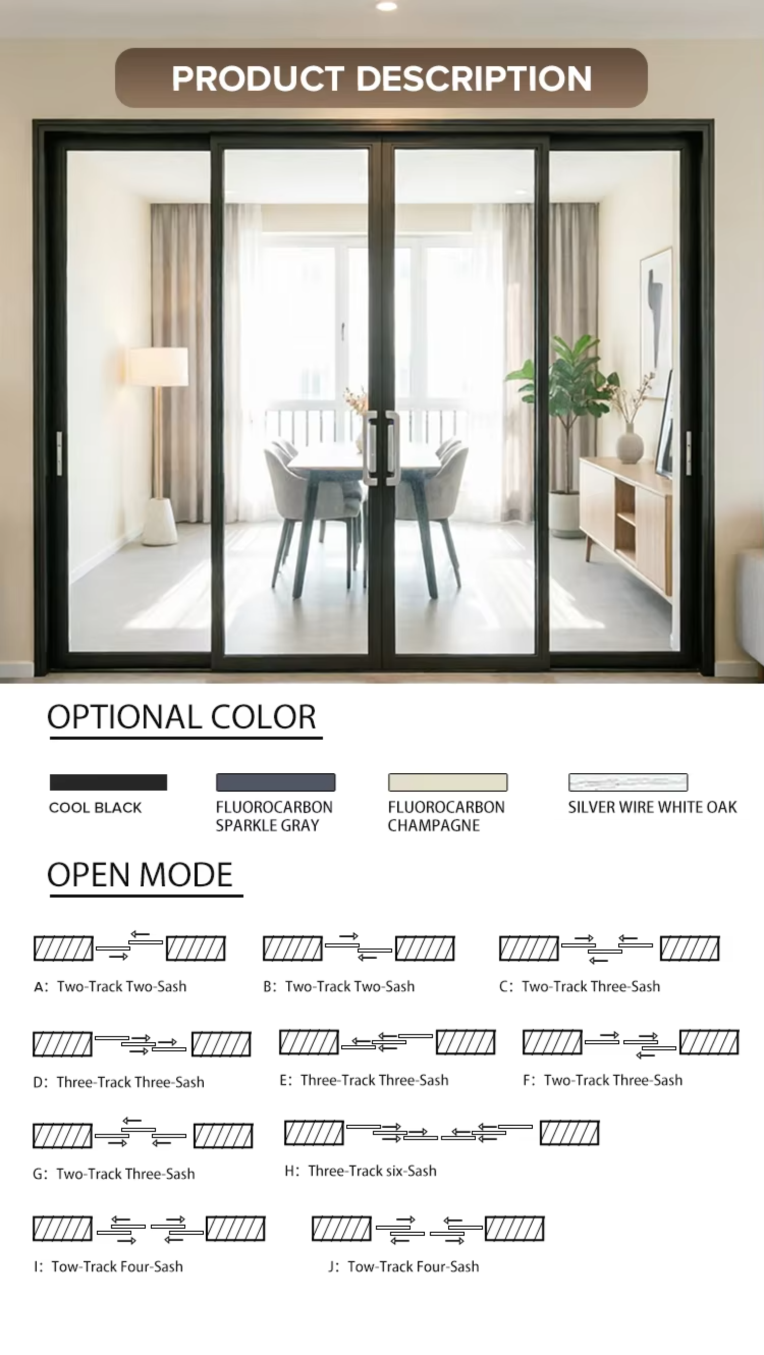 Wood Grain Aluminum Sliding Door Interior Wood Finish Transfer Sliding Glass Door for Living Room Bedroom Classic Design