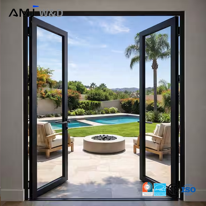 Garden Double Door Waterproof Windproof Aluminum Frame Laminated Glass French Entrance Patio Doors