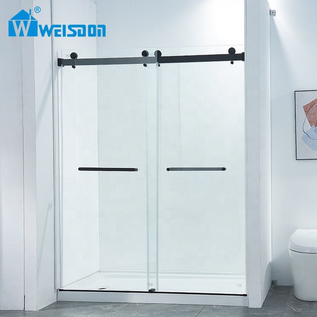 Weisdon Walk in Stainless Steel Frameless Double Sliding Tempered Glass Shower Door