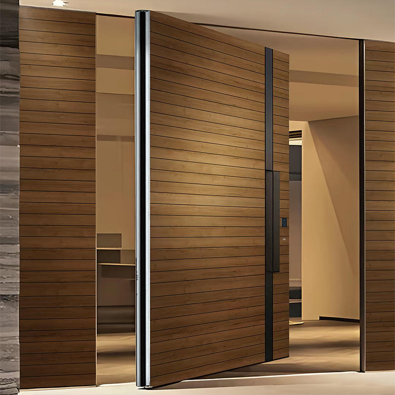 Double Door Villa Gate Cast Aluminum Central Axis Entrance Broken Bridge System Wood Grain Split Glass Eccentric Axis Pivot Door