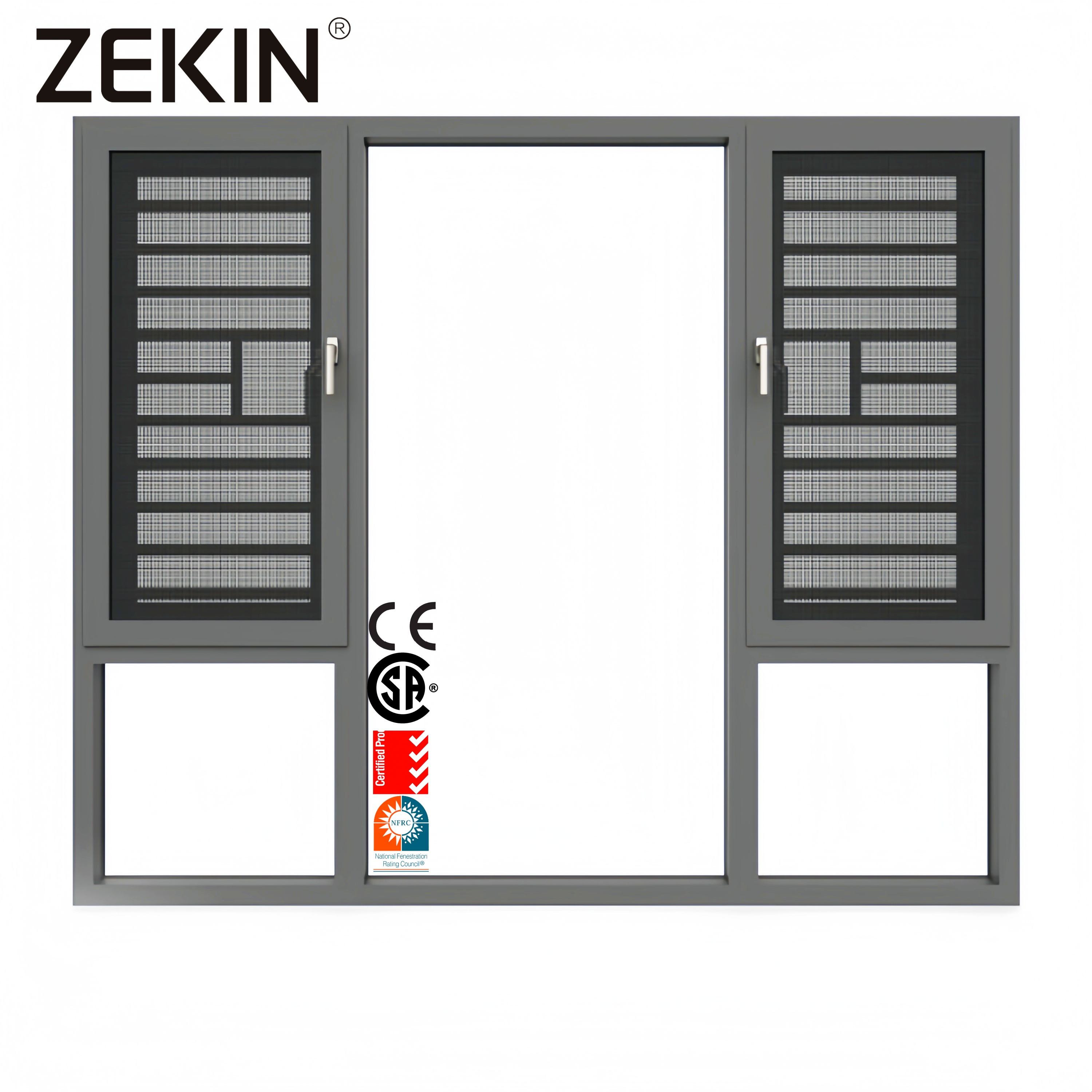 ZEKIN Modern Aluminum Alloy Casement Windows Multi Locking Burglar-Proof Tempered Louver CE Certified Magnetic Screen Energy