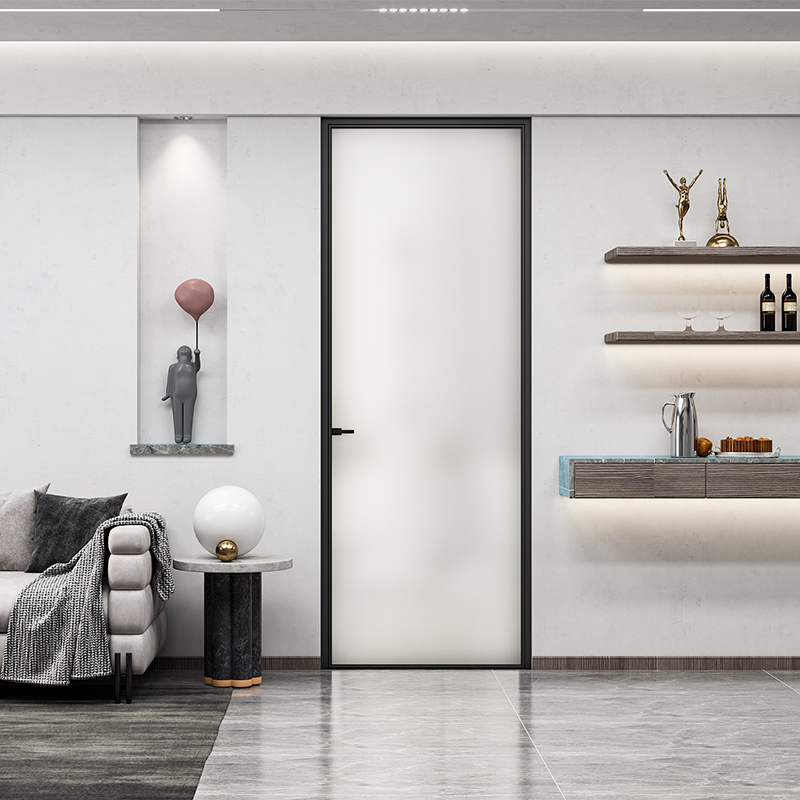 DERCHI Modern Design Villa Aluminum Pocket Door Frosted Glass Slim Frame Space Saving Swing Door for Washroom