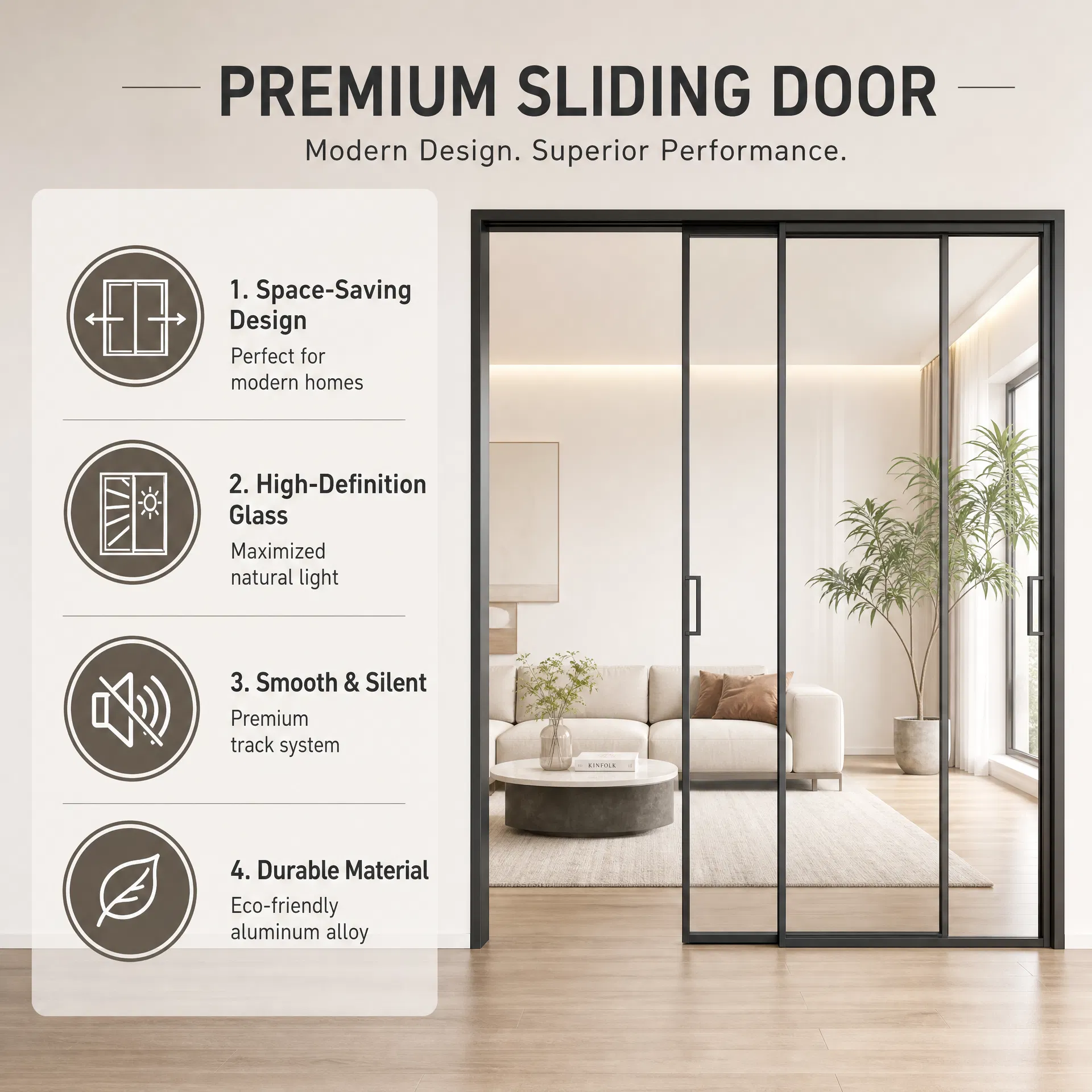 Aluminum Alloy Double Glazing Glass Sliding Doors with Minimalist Design for Interior Kitchen & Bathroom