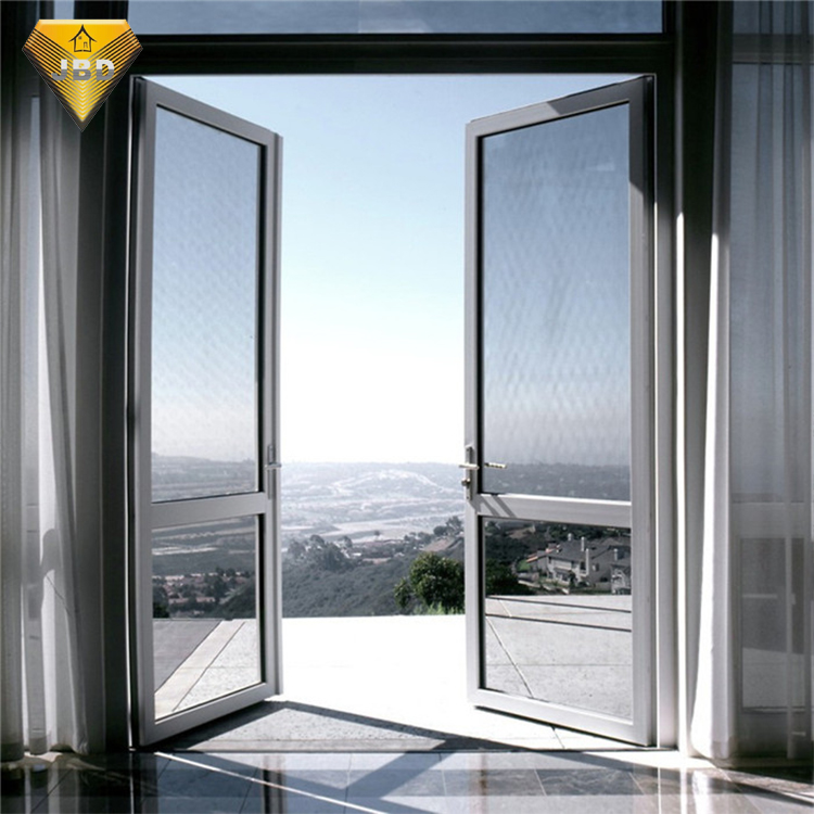 French Open Aluminum Alloy Steel Glass Door Double Entry Side Opening Modern Graphic Design for Hotel Exterior Finished Surface