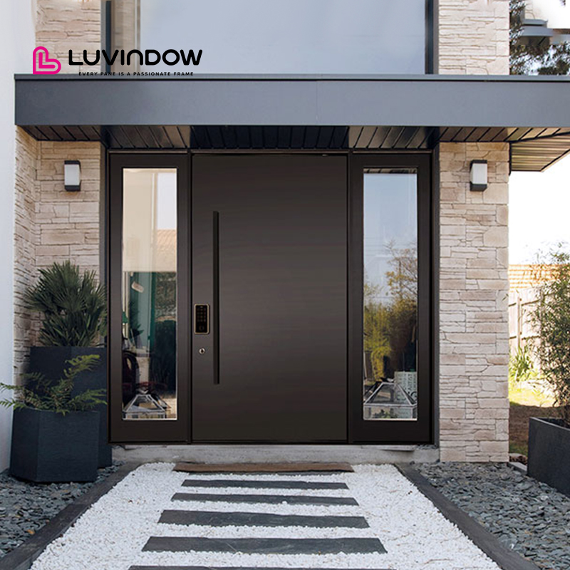 Modern Residential Villa Thermal Insulation Aluminum Entrance Doors With Smart Lock