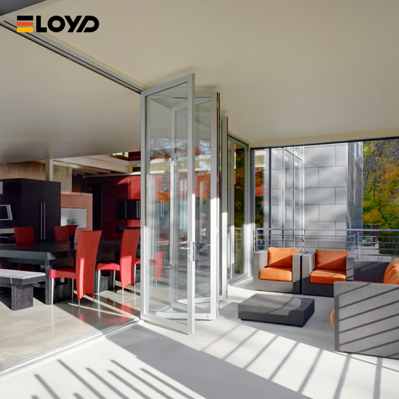 Eloyd Modern Design Tempered Glass Bifold Doors Aluminum Folding Patio Outdoor Sliding Vertical Bi-Folding Door for Villa