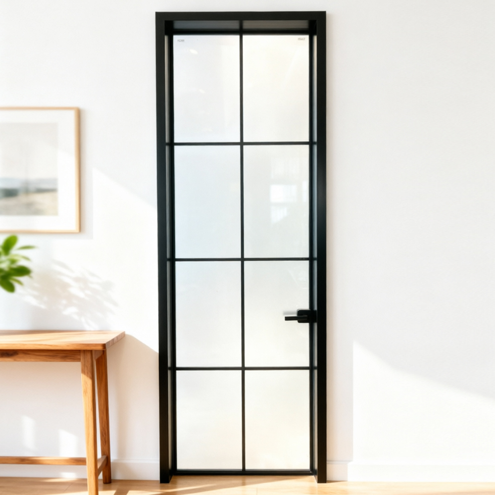 Luxury Slim Frame Aluminum Tempered Steel Swing Door Cool Black Minimalist Design Sound Insulation Customizable Size Exterior