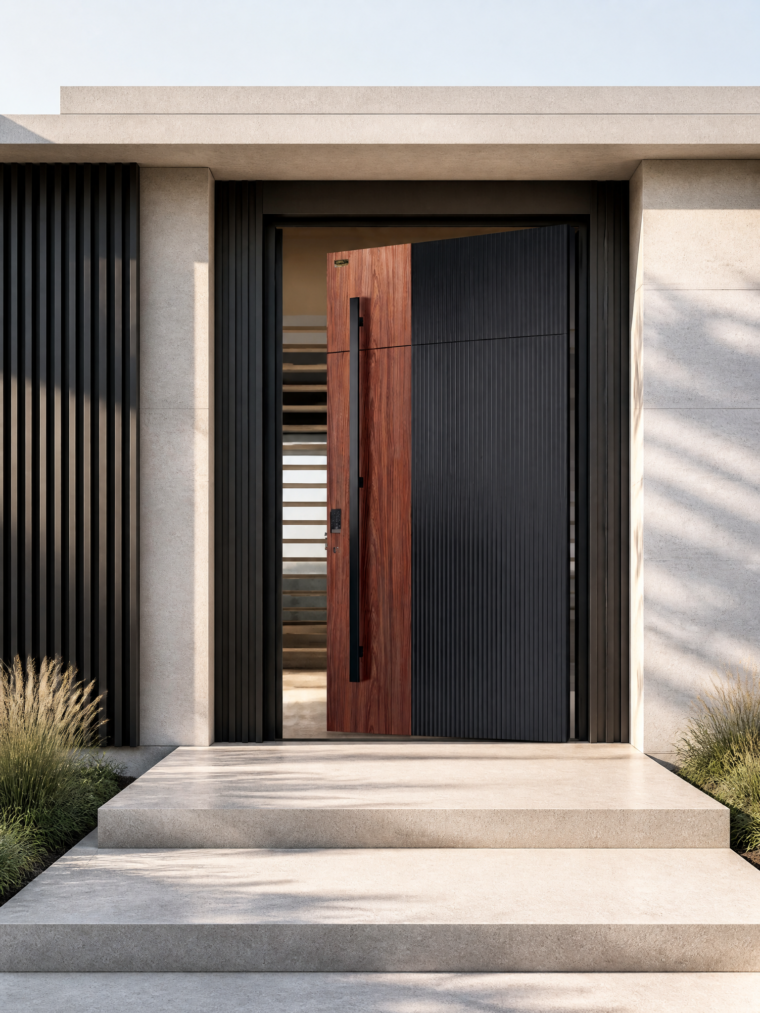 Modern Luxury Pivot Entrance Door Aluminum Alloy Exterior Front Entry Door Smart Lock Sound Thermal Insulation for Villa House