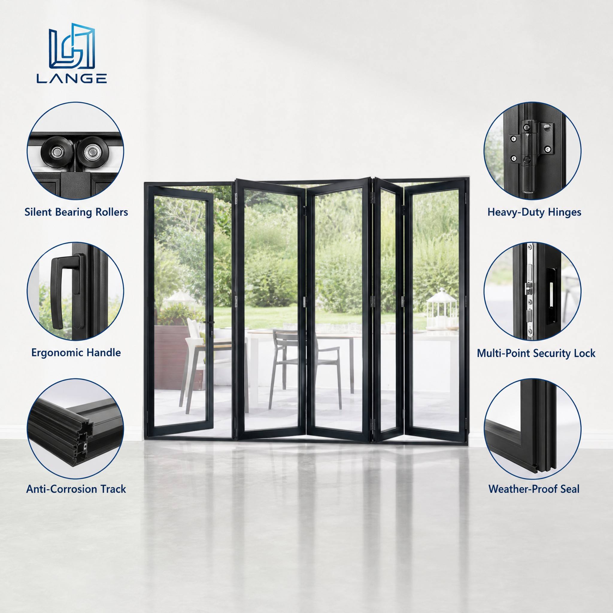 LANGE French Bifold Patio Door Certified Ultra-narrow Bezel Aluminum Alloy Thermal Break Insulation Energy Saving Bifold Door