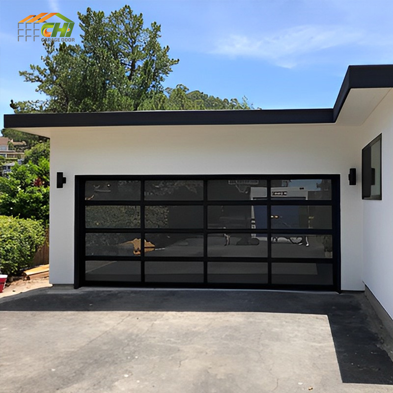 Modern Automatic Hurricane Impact Glass Panel Garage Door Automatic Sectional Roll up Glass Garage Door